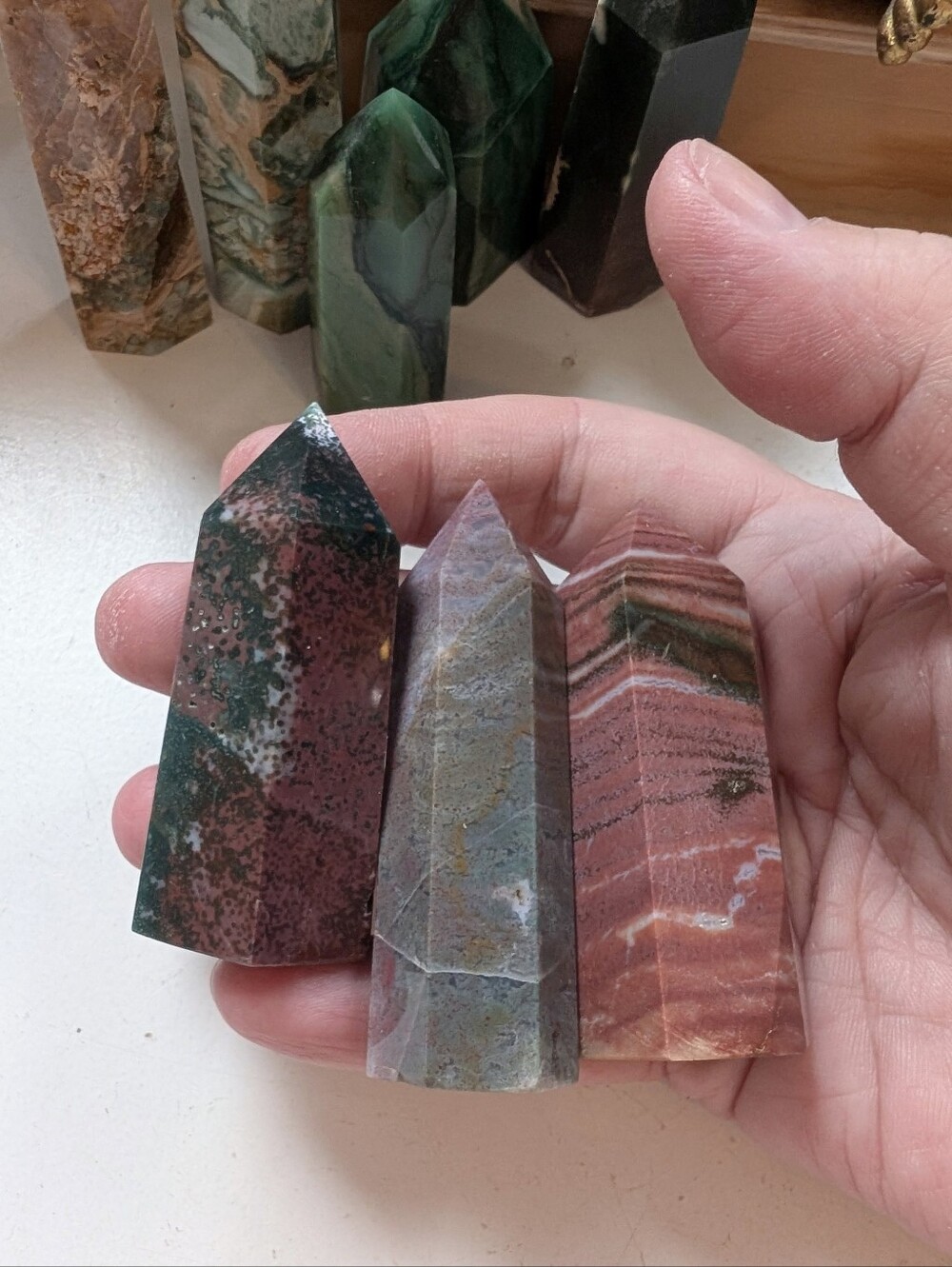 Set Of 3 Ocean 🌊 Jasper Polished Points / Towers Quartz Crystals